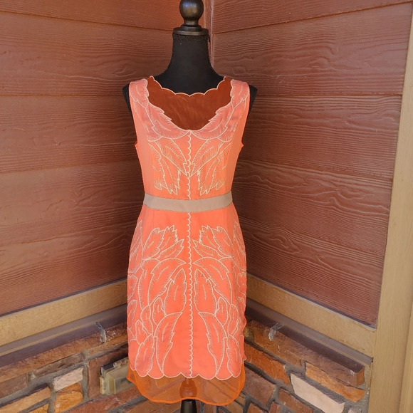 Altar'd State Orange Sleeveless Dress With Leaf Embroidery Size Small - Picture 3 of 15